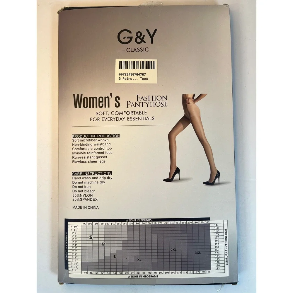G&Y Classic Womens Fashion Pantyhose 3 Pack Black Sheer Control Top Microfiber
